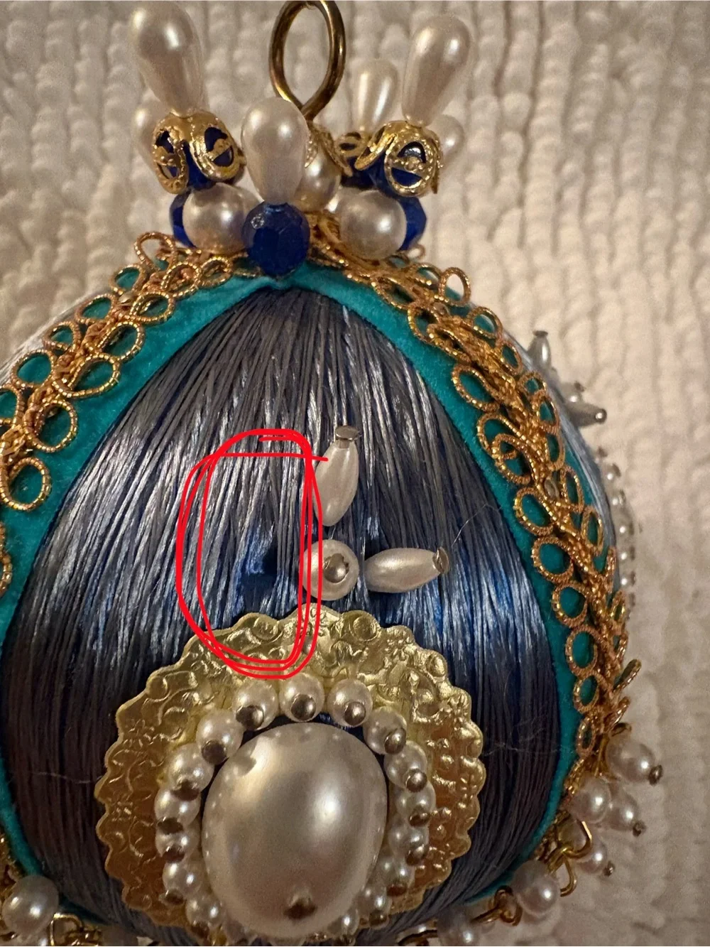 Handcrafted Blue and White Beaded Tassel Push Pin Ornament